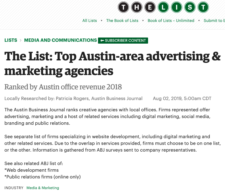 The List: Top Austin-area advertising & marketing agencies